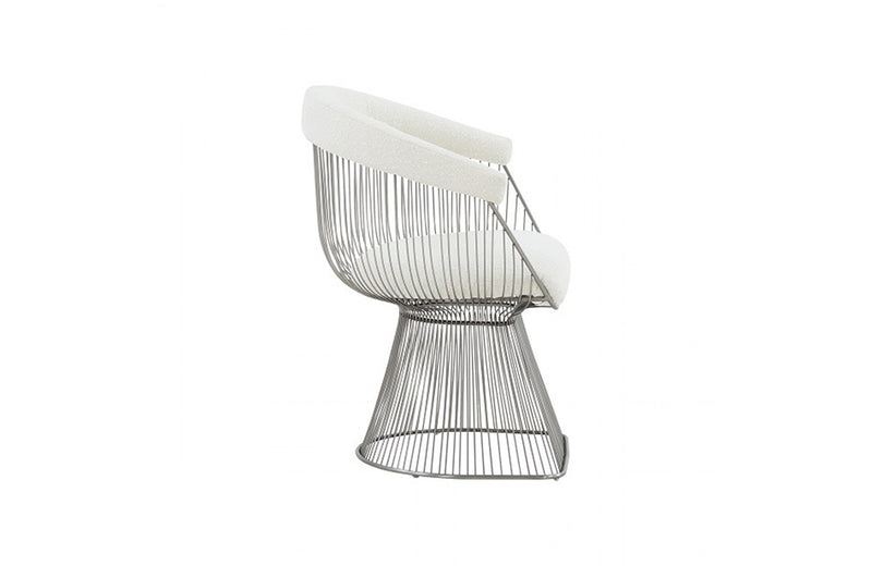 Modrest Chandler Modern  White Shepra and Matte Silver Dining Chair