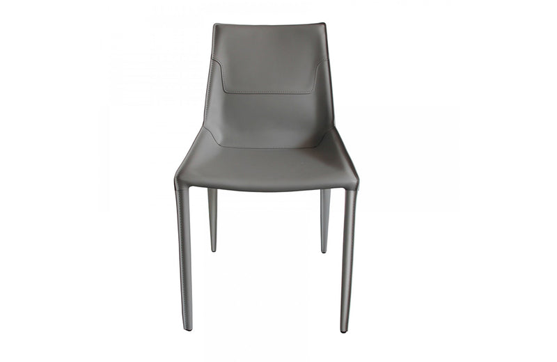 Modrest Halo Modern Light Grey Saddle Leather Dining Chair Set of Two