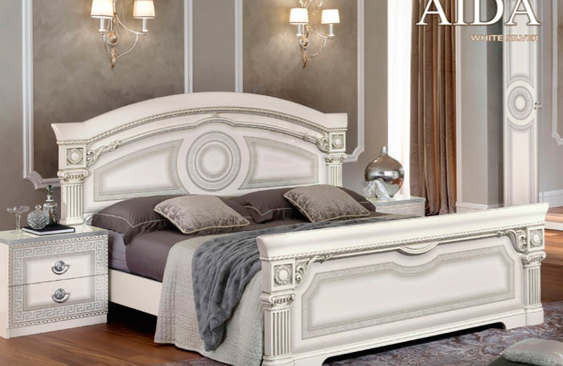 Aida Bed, White w/Silver