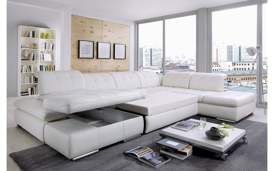 Alpine Sectional Sofa in Punch White Leather | Paramus Mega Furniture Alpine Sectional Sofa in Punch White Leather | Paramus Mega Furniture