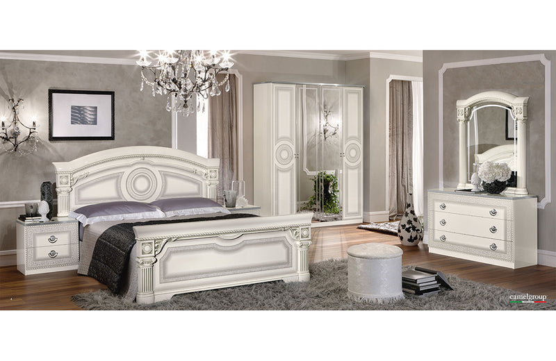 Aida Bedroom, White w/Silver