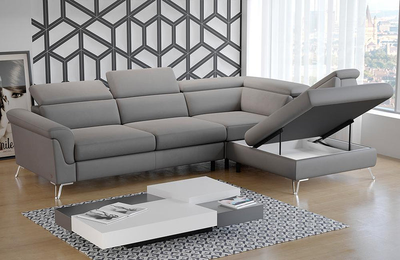 Berlin Grey Leather Sectional with bed and storage