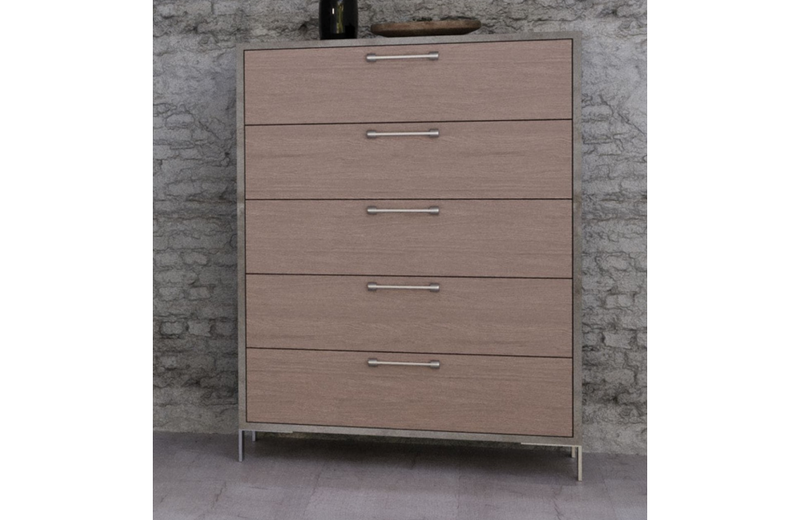 Beaumont - Modern Brown Oak & Brushed Stainless Steel Chest