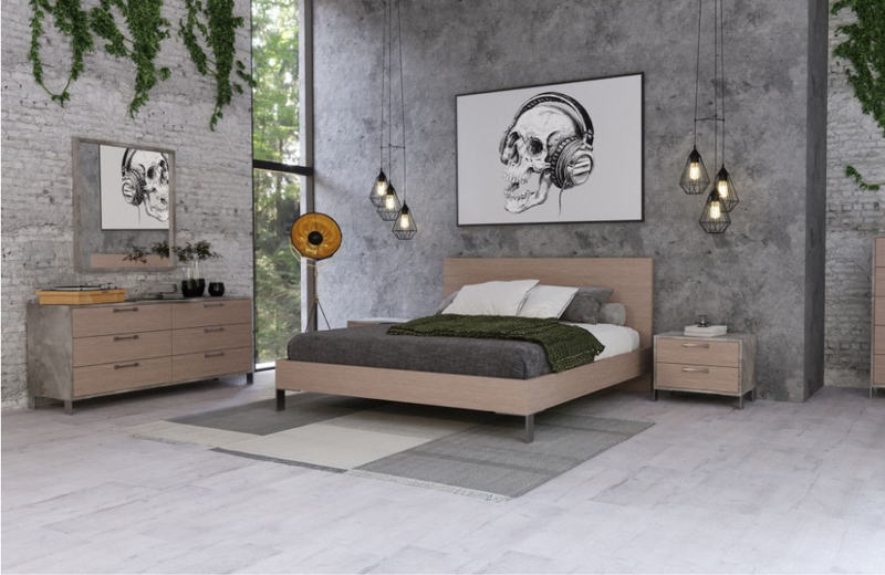 Beaumont - Modern Brown Oak & Brushed Stainless Steel Bed