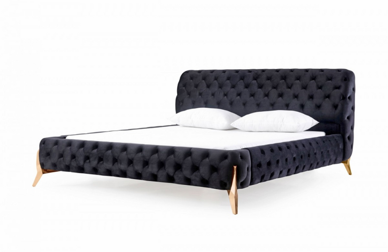 Lewisville - Modern Black Velvet & Rosegold Bed