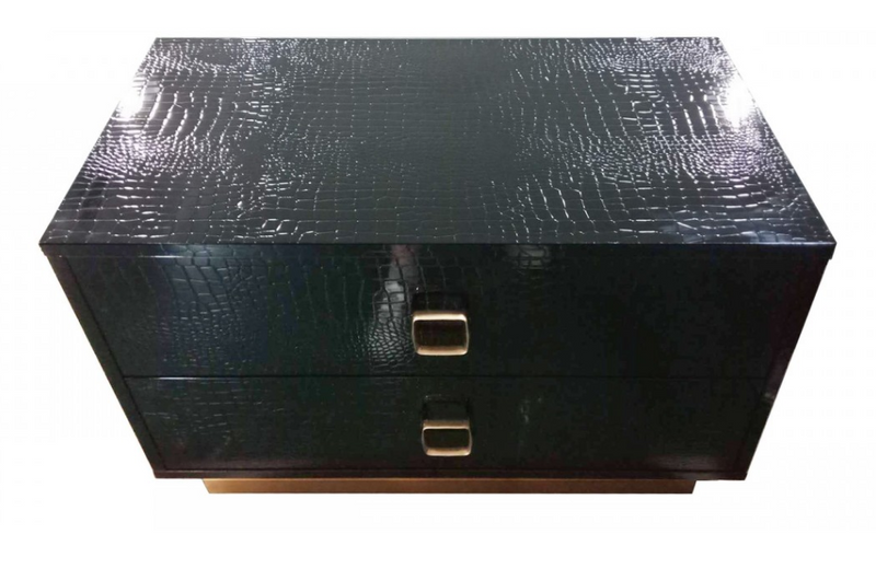 Vallejo - Black Crocodile Patterned Lacquer & Rosegold Nightstand