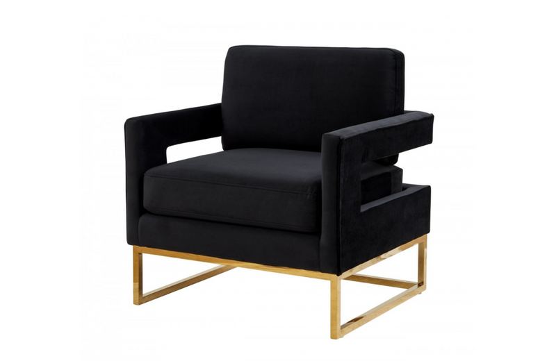 Erica - Modern Black Velvet & Gold Accent Chair