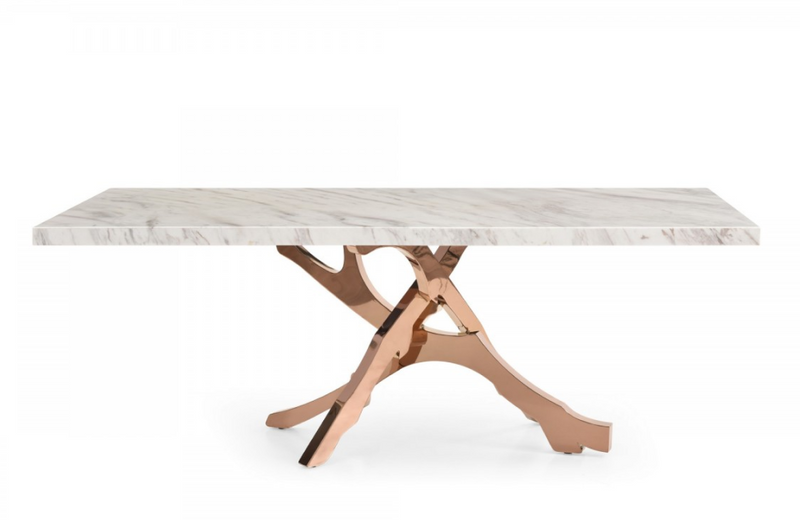 Lakewood - Modern White Marble & Rosegold Dining Table