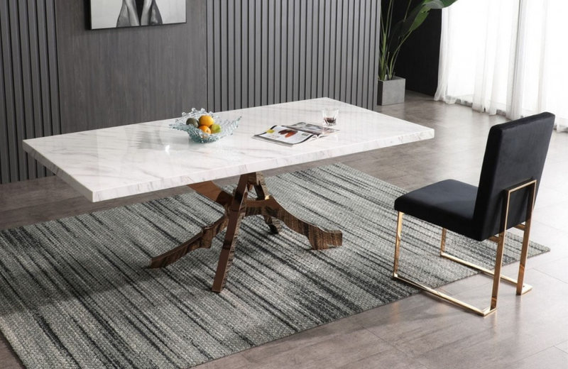 Lakewood - Modern White Marble & Rosegold Dining Table