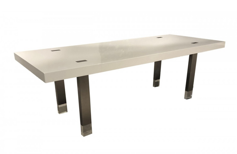 Lancaster - Modern White High Gloss & Stainless Steel Gun Metal Dining Table