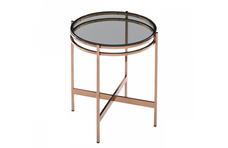 Bloss - Modern Smoked Glass & Rosegold Small End Table