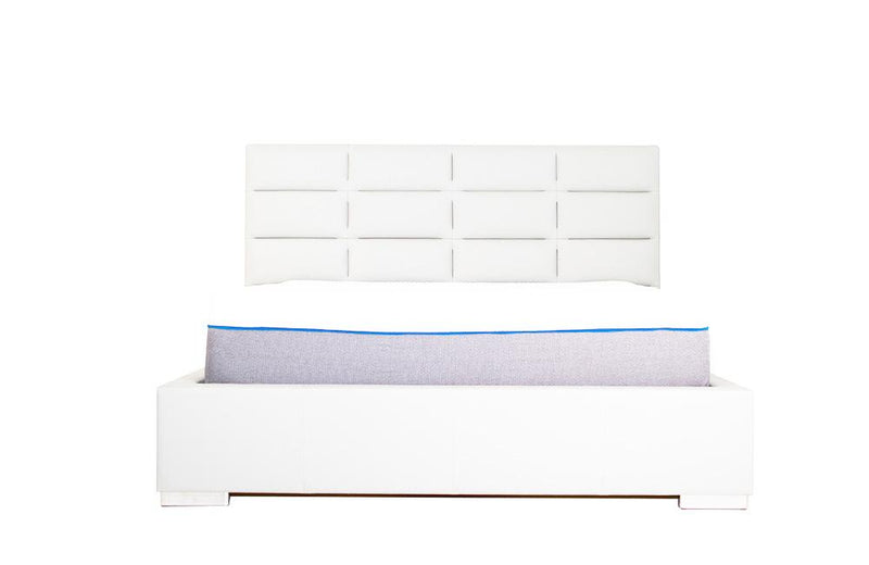 Helga White Upholstered Bed with  Storage by Nordholtz