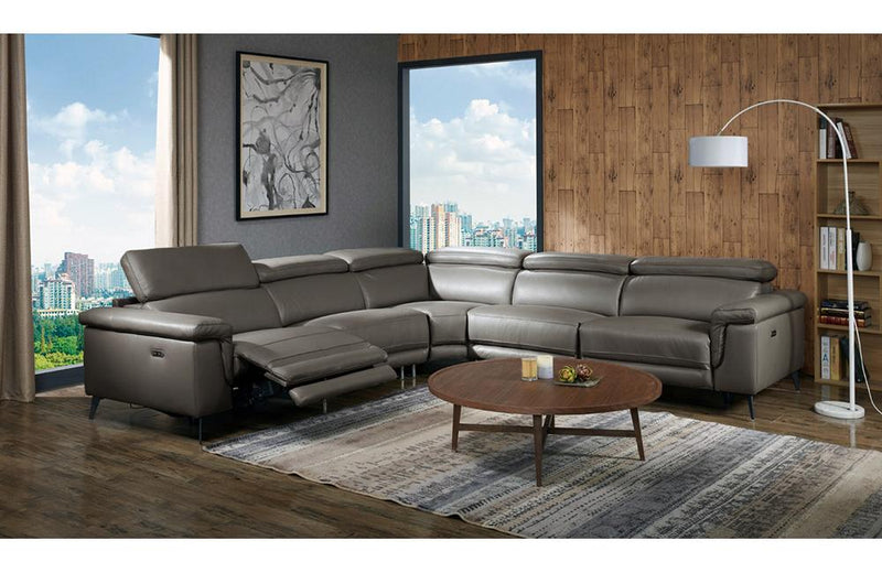 Hazel Grey Leather Sectional Sofa
