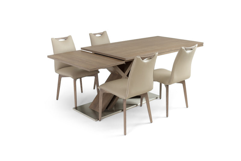ALSTER X BASE ASH GRAY TABLE WITH RITZ BEIGE LEATHER CHAIRS