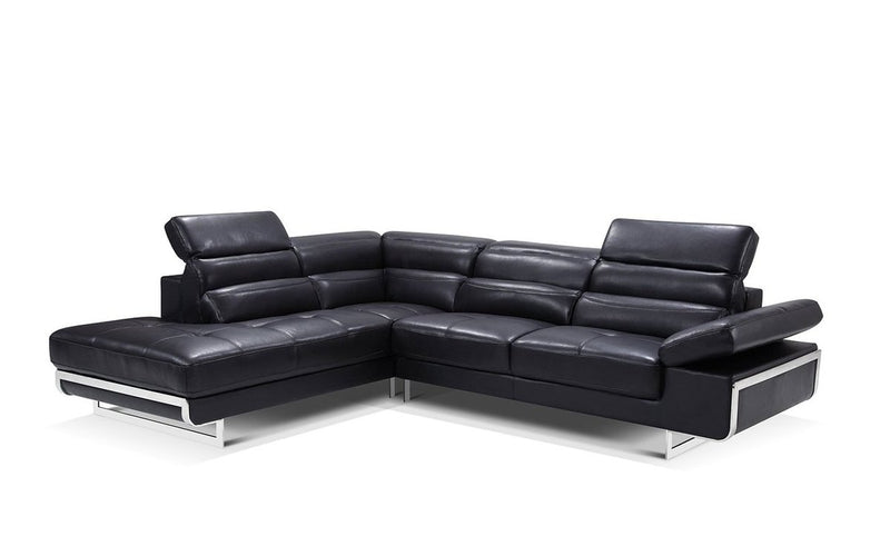 2347 Black Leather Sectional Sofa