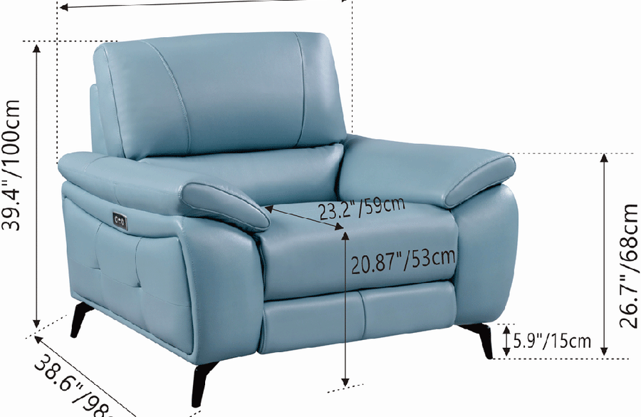 2934 Blue Chair with electric recliners | Paramus Mega Furniture