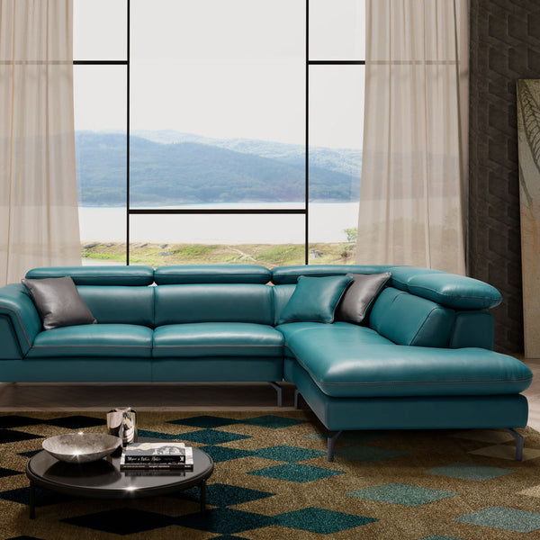 Lucca Turquoise Leather Sectional Sofa Paramus Mega Furniture