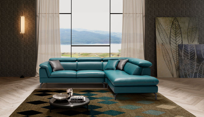 Lucca Turquoise Leather Sectional Sofa