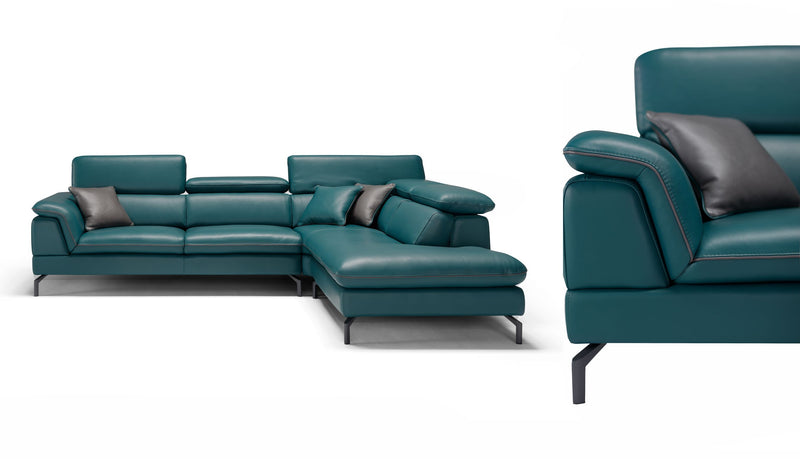 Lucca Turquoise Leather Sectional Sofa