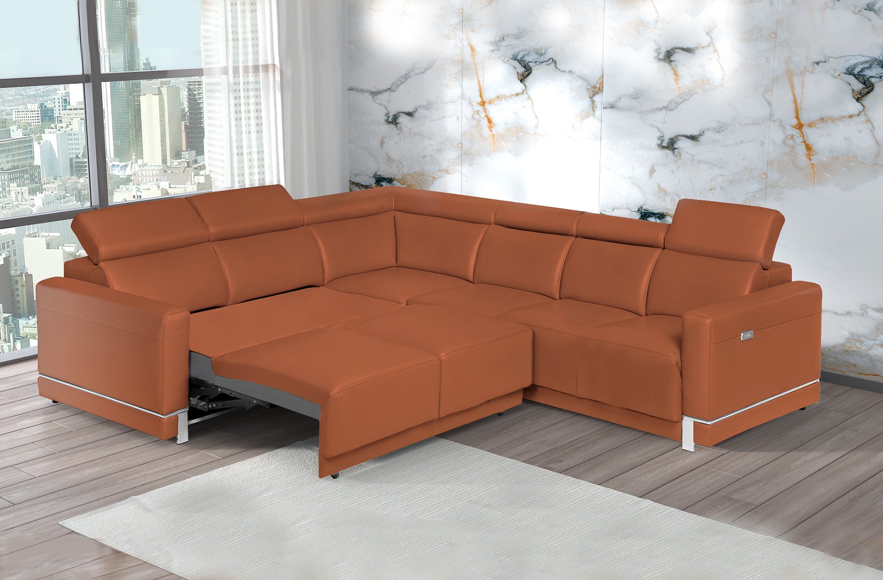 Marburg Brown Leather Sectional with 1 recliner