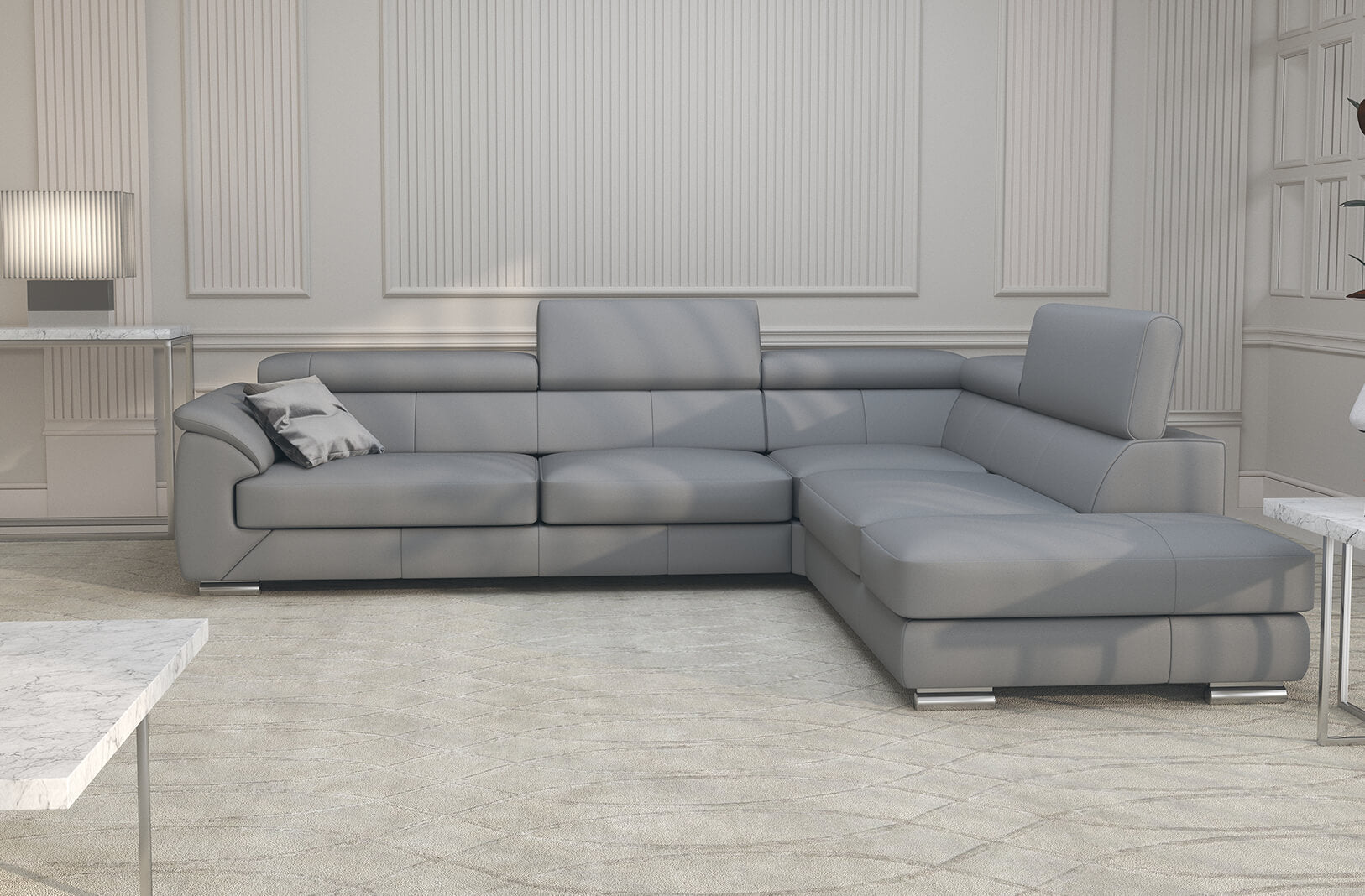 Nicole Gray Leather modern sectional