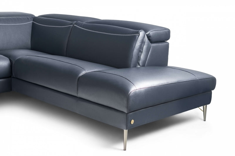 Pauline Blue Leather Sectional with power recliner