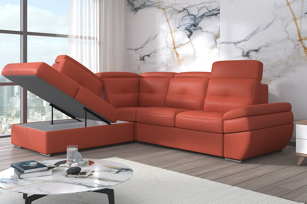 Salzburg Pumpkin Leather Sectional with bed and storage by Nordholtz