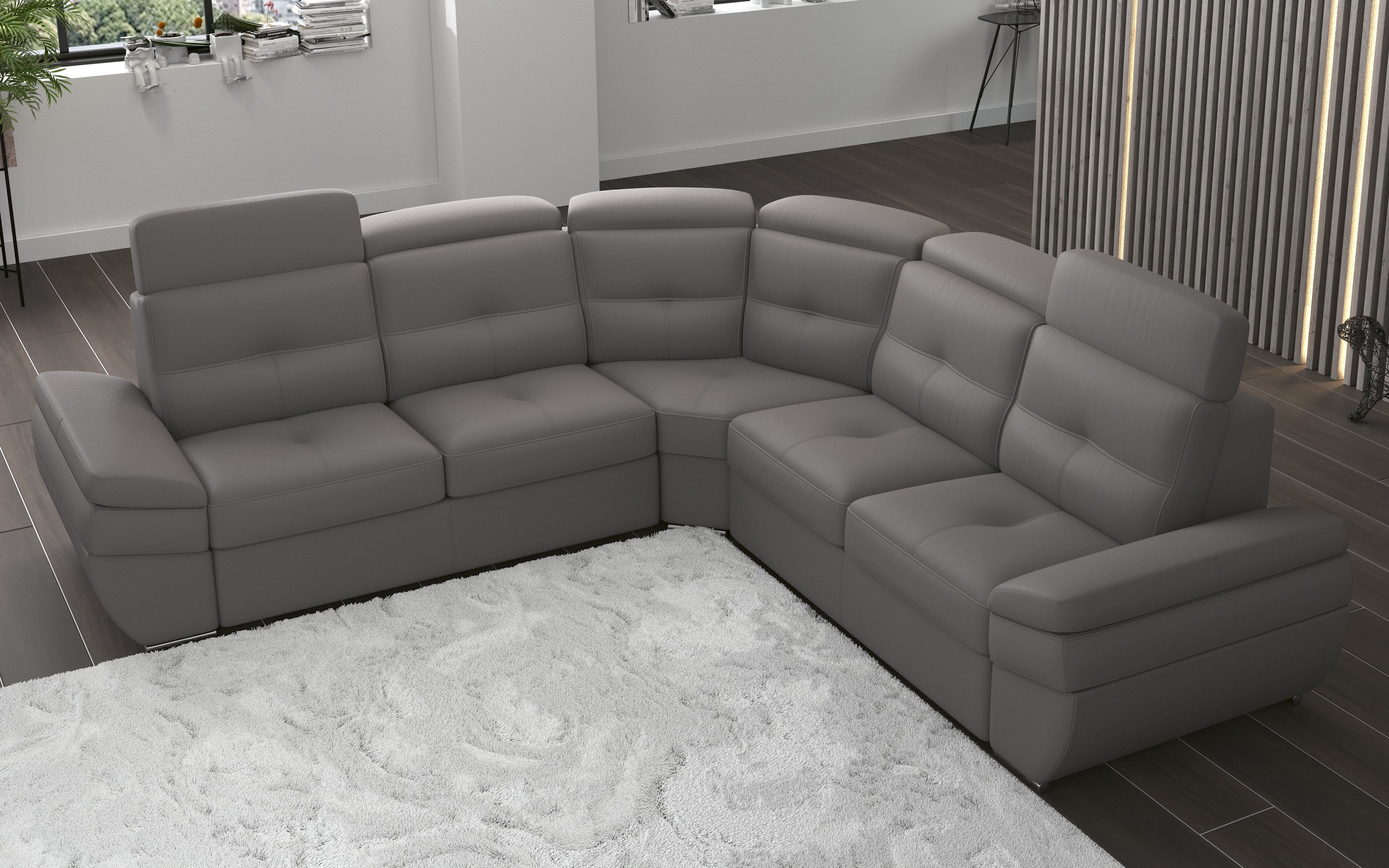 Salzburg Grey Leather Sectional by Nordholtz