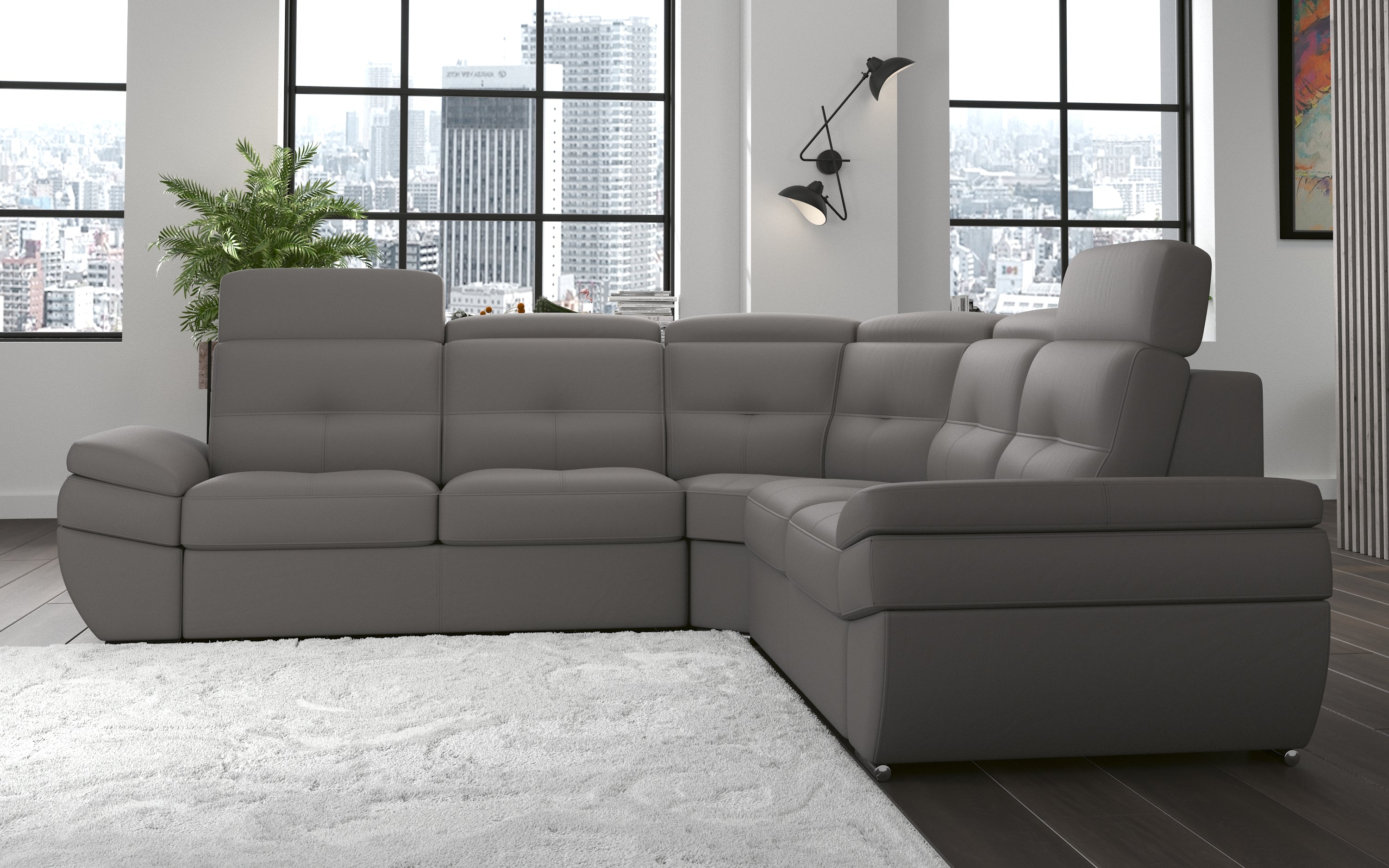 Salzburg Grey Leather Sectional by Nordholtz