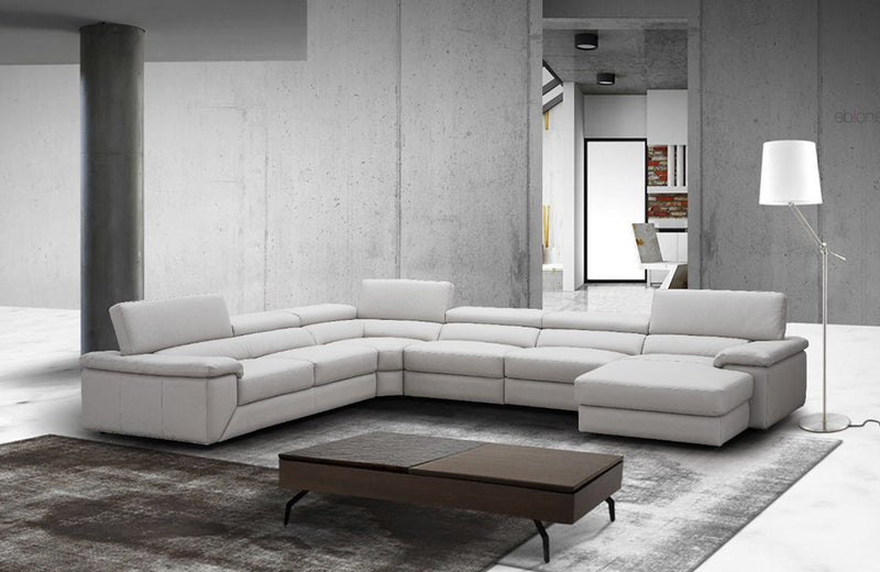 Kobe Premium Leather Sectional Sofa Silver Grey
