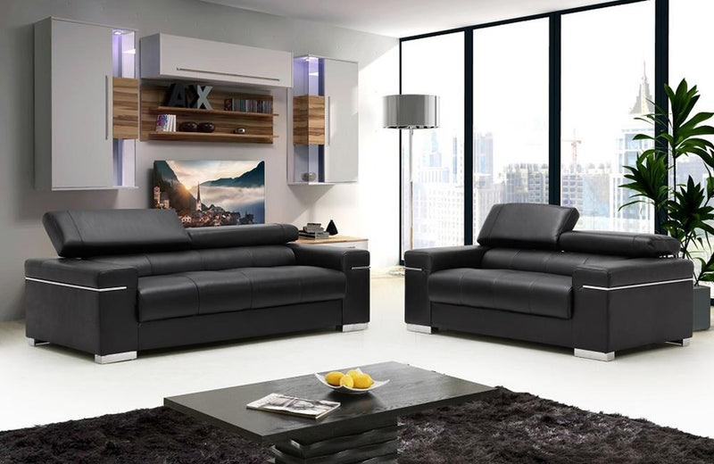 Vista Black Modern Leather Sofa