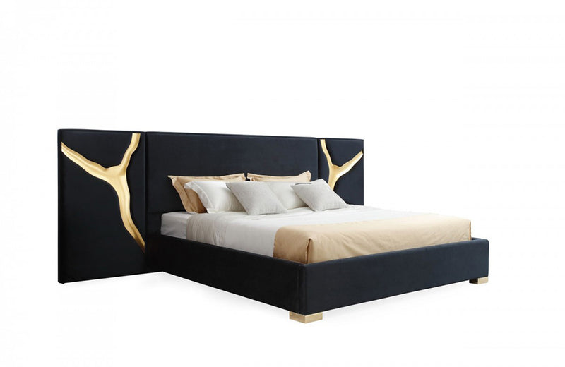 Modrest Aspen Eastern King Glam Black Velvet & Gold Bed