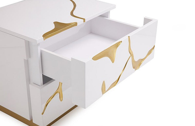 Modrest Aspen Modern White & Gold 2-Drawer Nightstand