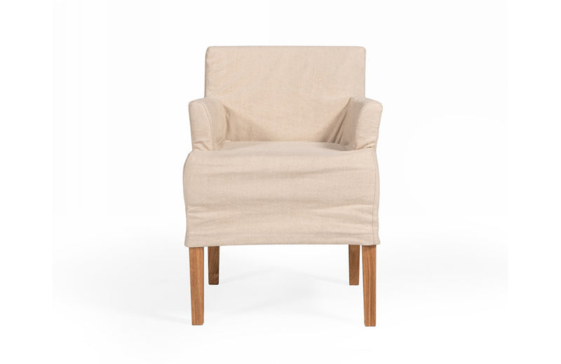 Modrest Axtell Farmhouse Oatmeal Fabric Dining Arm Chair
