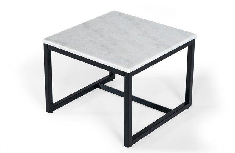 Modrest Baca White Marble + Black Metal End Table