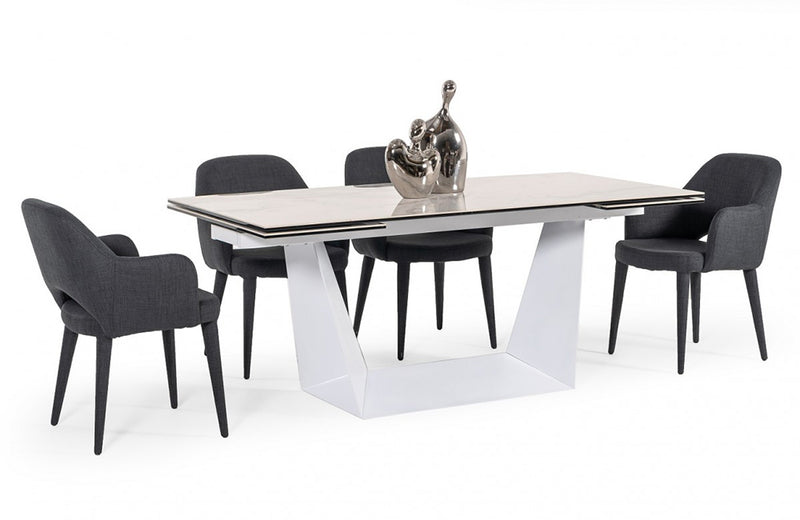 Modrest Baldwin Modern White Ceramic Extendable Dining Table