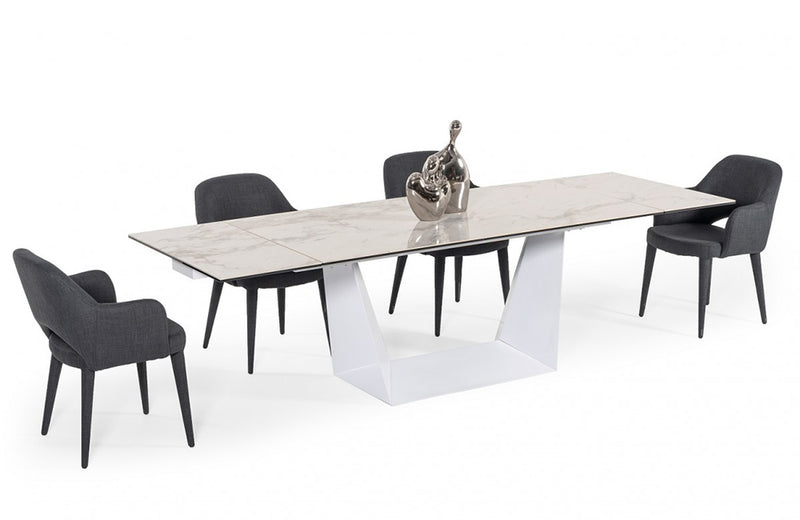 Modrest Baldwin Modern White Ceramic Extendable Dining Table