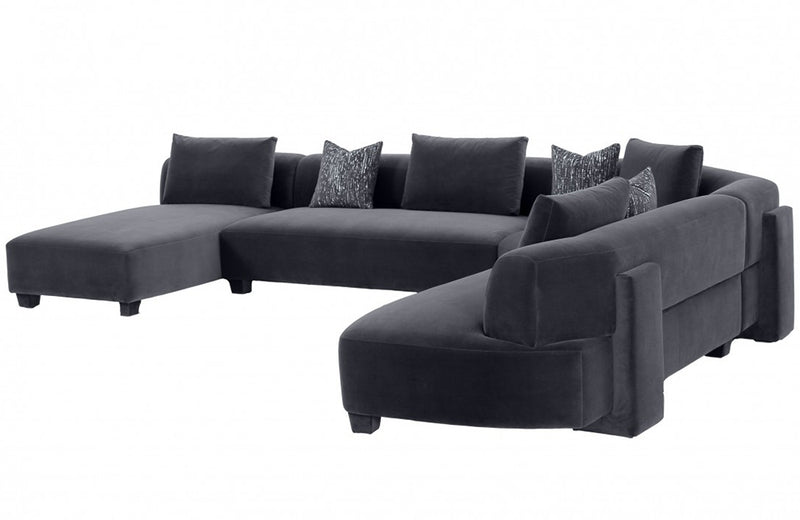 Divani Casa Bayou Contemporary Grey Velvet U Shaped Sectional Sofa