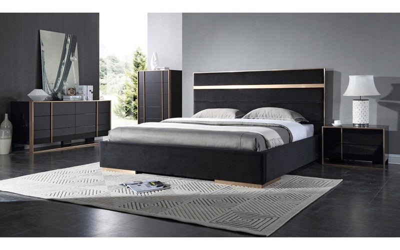 bedroom dresser sets black Cartier Modern Black & Brushed Bronze Bedroom Set