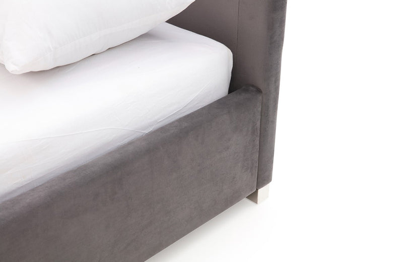 Modrest Audrey Modern Grey Velvet & Stainless Steel Bed