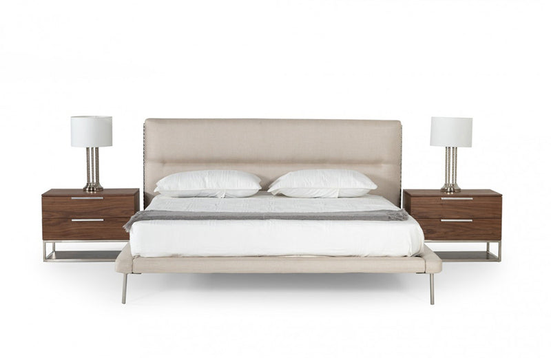 Modrest Bergeron Contemporary Cream Woven Fabric Bed