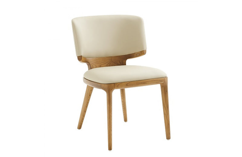 Modrest Stanley Contemporary Cream Leatherette and Walnut Set of  Two Dining Chairs