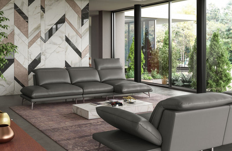 Coronelli Collezioni Milano Italian Modern Leather Grey Reversible Sectional Sofa