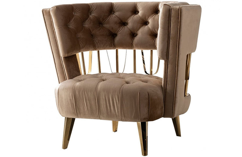 Divani Casa Courtney Beige & Gold Fabric Lounge Chair
