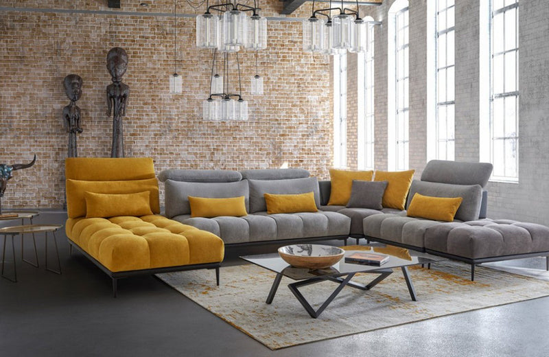 David Ferrari Display Italian Modern Grey + Yellow Fabric Modular Sectional Sofa