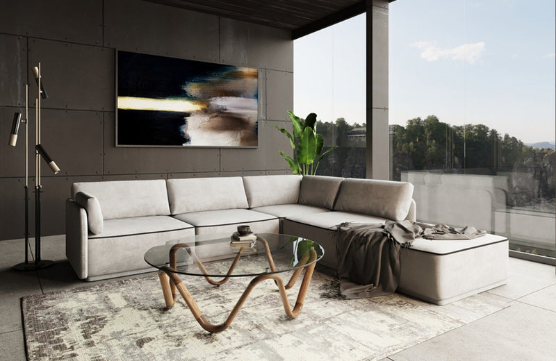 Divani Casa Blythe Modern Light Grey Velvet Sectional Sofa + Ottoman