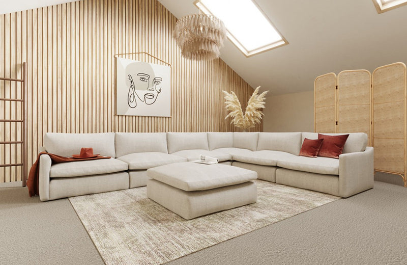 Divani Casa Fedora Modern White Fabric Sectional Sofa + Ottoman