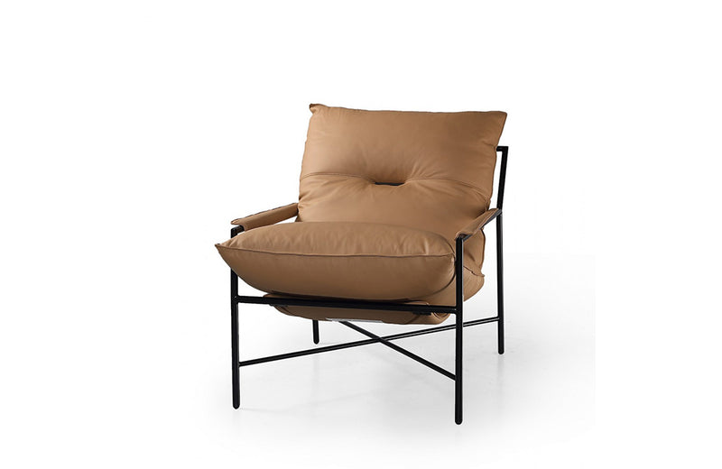 Modrest Modern Mento Camel Genuine Leather Lounge Chair
