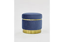 Divani Casa Tenaya Modern Blue Velvet & Gold Ottoman