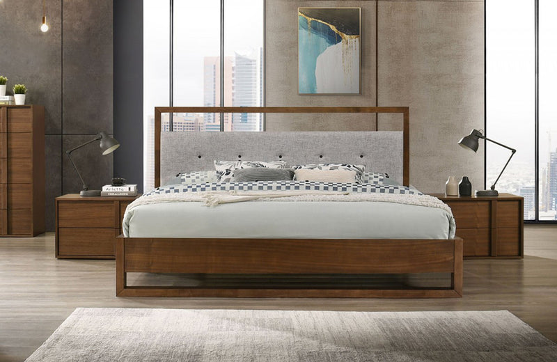 Nova Domus Falcor Modern Grey Fabric & Walnut Veneer Bed